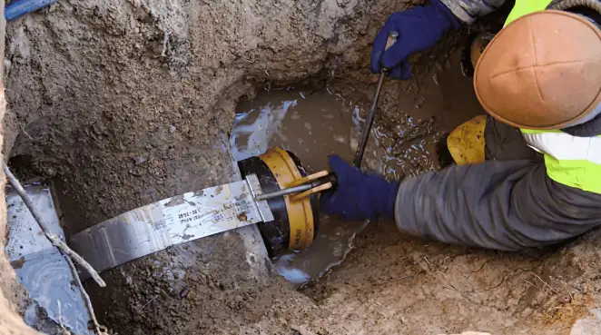 Technician performing underground drainage repair for foundation protection and gutter systems in El Paso, TX